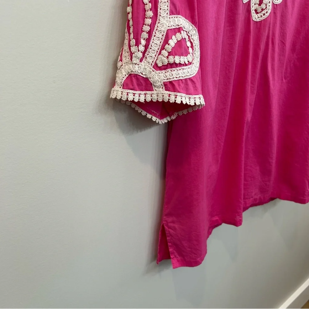 J. Crew Pink Cover Up Corded Trim Short Tunic Cotton Quarter Sleeves Siz…